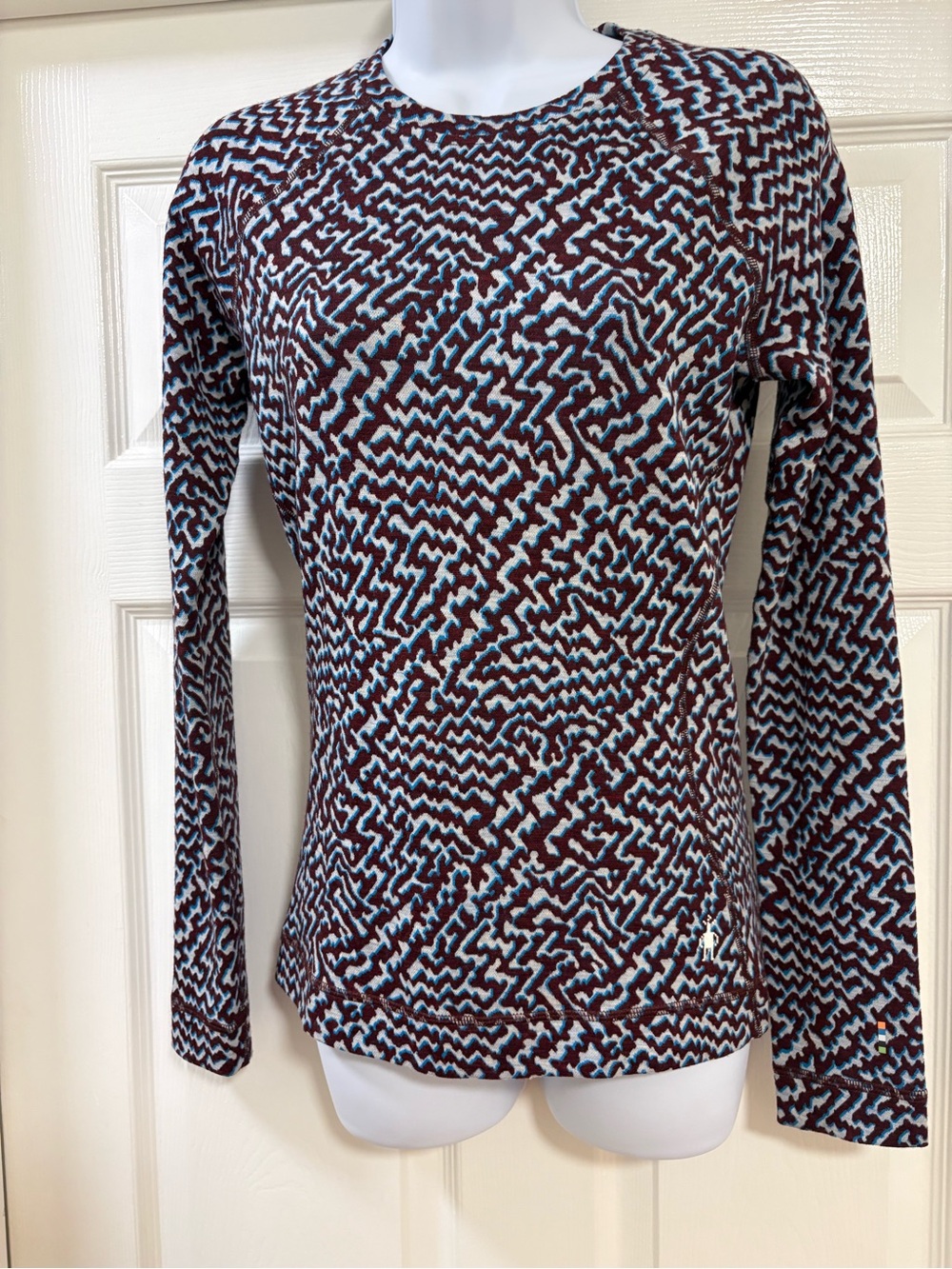 Smartwool Women’s S Merino Wool Long Sleeve Geometric Crew Neck Knit Top